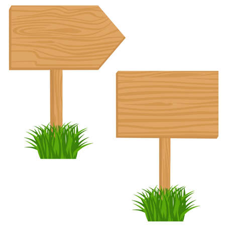 Two Blank Wooden billboards in grass.  objects isolatedのイラスト素材