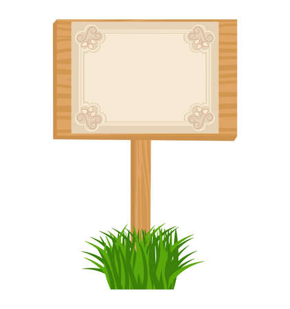 Wooden billboard in grass with blank decorative sheetのイラスト素材