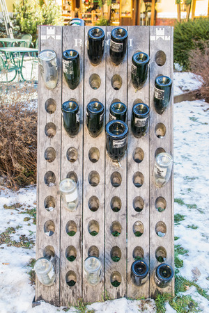empty wine bottles out of a pubの写真素材