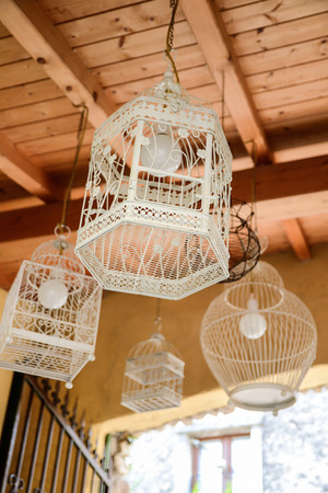 bird cages trasformed into lampの写真素材