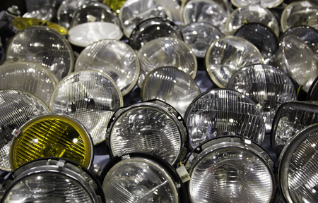 composition with different types of round headlights of carの写真素材