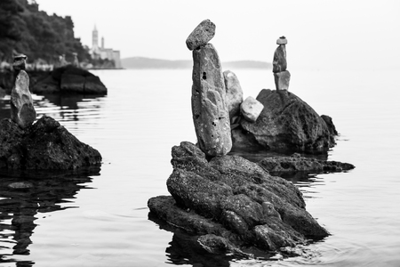 The pristine coastline and crystal clear water of the island of Rab, Croatia.の写真素材