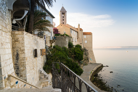 View of the town of Rab, Croatian tourist resort famous for its bell towers.の写真素材
