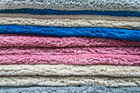 Detail of colored weft of a woolen carpet.の写真素材