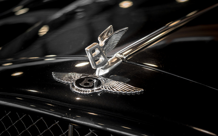 Verona, Italy - May 09,2015: Bentley winged B badge bonnet (hood) ornament.