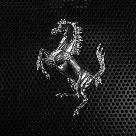 Verona, Italy - May 09,2015: The famous Ferrari "prancing horse" symbol in silver version.のeditorial素材