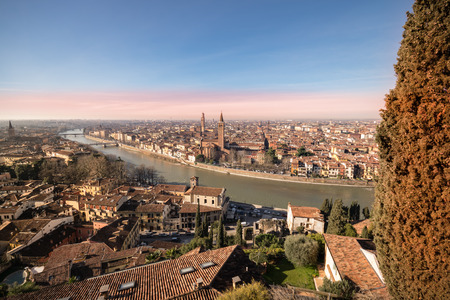 Panorama of Verona (Italy). The city of Romeo and Juliet view from the square of Castel San Pietro.の写真素材