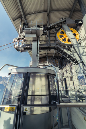 Malcesine, Italy - January 18, 2016: Detail of the mechanisms that allow the operation of a cableway respecting the safety rules.のeditorial素材