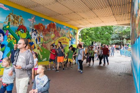 CASTELNUOVO DEL GARDA, Italy - September 08: Gardaland Theme Park in Castelnuovo Del Garda, Italy on Tuesday, September 8, 2015. Three million people visit the park on a yearly basis.のeditorial素材