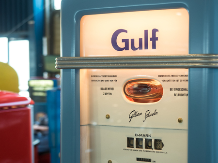 Verona, Italy - May 9, 2015: Detail of an old fuel pump restored.のeditorial素材
