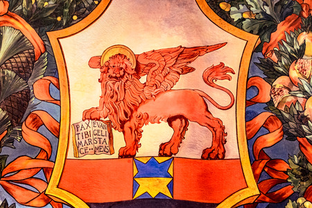Banner representing the winged lion of St. Mark's Republic, Venice, Italy.の写真素材
