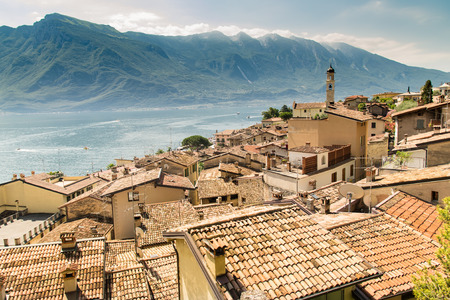 Panorama of Limone sul Garda, a small town on Lake Garda, Italy.の写真素材
