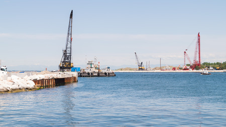 Construction site for the realization of the movable bulkheads system to save Venice from tides.の写真素材