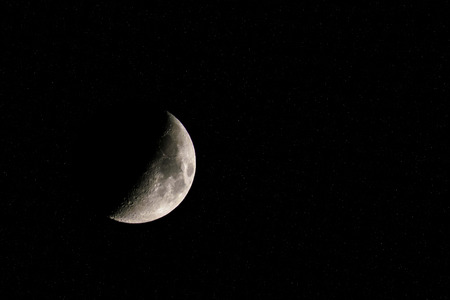 Crescent moon surrounded by millions of bright stars.の写真素材