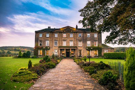 Wakefield, United Kingdom - October 20, 2016: Walton Hall, a 4 star hotel in a scenic setting of rolling parkland with its own lake,.のeditorial素材
