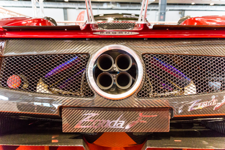 Four exhaust pipes of a sports car.のeditorial素材