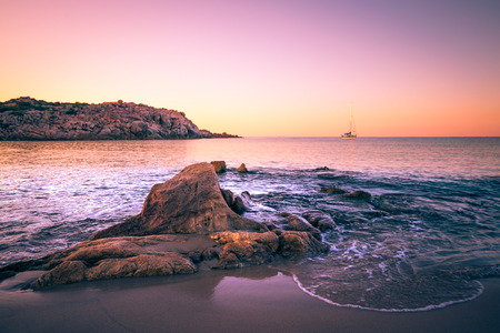 Sunrise on the beach of Chia, Sardinia Island, Italy.の写真素材