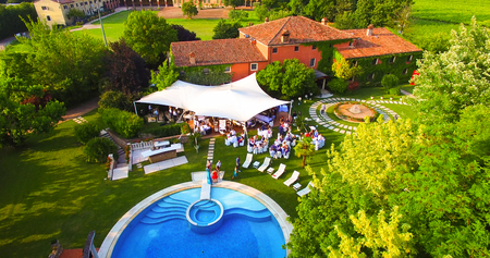 Aerial view of an old country house in the vineyards.の写真素材