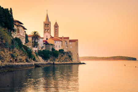 View of the town of Rab, Croatian tourist resort on the homonymous island.の写真素材
