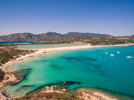 Transparent and turquoise sea in Porto Giunco, Villasimius, Sardinia, Italyのeditorial素材