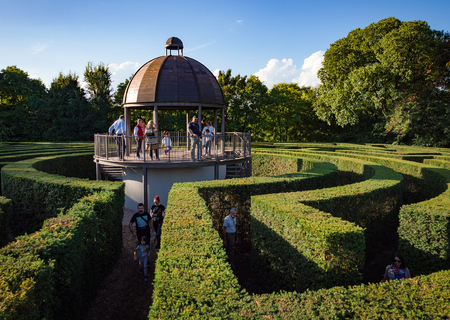 Castelnuovo del Garda, Italy - September 17, 2017: Center of the labyrinth within a botanical garden.のeditorial素材