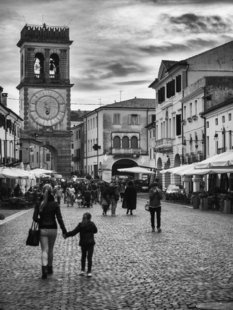 Este, Italy - October 28, 2017: Historic Center of Este with characteristic clock tower.のeditorial素材