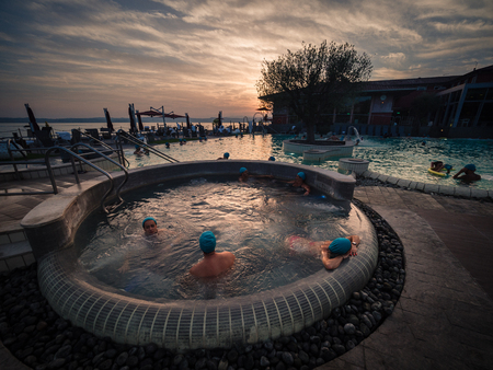 Sirmione, Italy - August 3, 2016: Aquaria is the Thermal Spa Center of Terme di Sirmione. A unique place, surrounded by the beautiful setting of Lake Garda.のeditorial素材