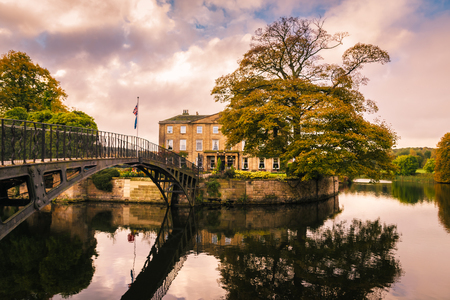 Wakefield, United Kingdom - October 20, 2016: Walton Hall, a 4 star hotel in a scenic setting of rolling parkland with its own lake, a backdrop of ancient woodland and a championship golf course.のeditorial素材