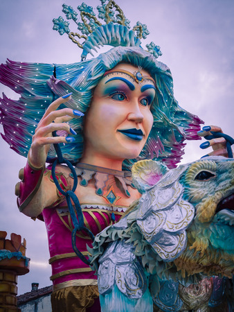 Verona, Italy - January 14, 2018: Detail of a carnival wagon during an allegorical parade.のeditorial素材