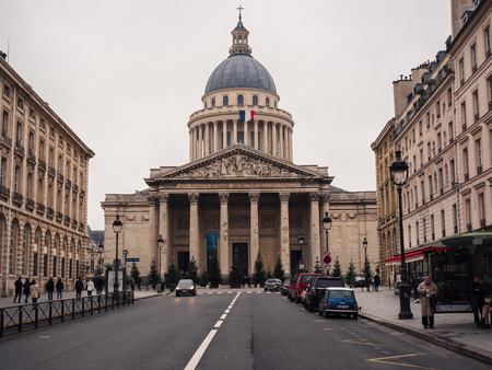 Paris, France - January 7, 2018: Parisian glimpse of the Latin quarter with a view of the pantheon dome.のeditorial素材