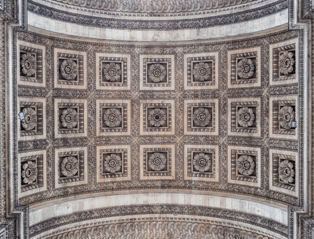 Detail of the Arc de Triomphe in Paris. Bottom view of the decorated ceiling.のeditorial素材