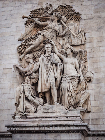 Detail of the statues placed at the sides of the triumphal arch in Paris.の写真素材