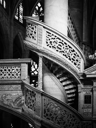 Paris, France - January 7, 2018: St. Stephen's Church of the Mount is a Catholic church in Paris. Inside it has a singular architecture, with two stone spiral staircases leading to the upper balustrade.のeditorial素材