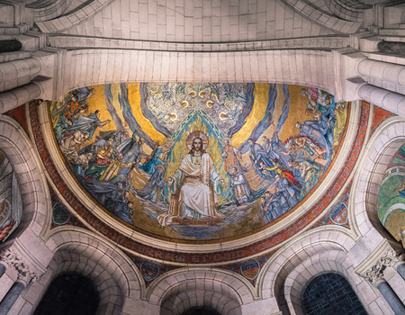 Paris, France - January 5, 2018: Gold mosaic on the ceiling of the Basilica of the Sacre Coeur in Montmartre, Paris. It is one of the largest gold mosaics in the world.のeditorial素材