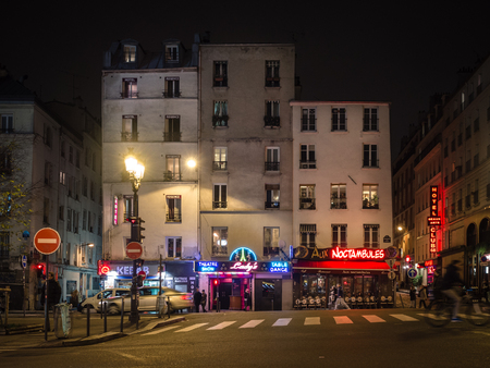 Paris, France - January 7, 2018: Night view of the Pigalle district, famous for its numerous sex shops and night clubs.のeditorial素材