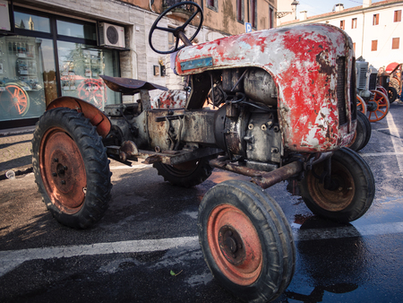 Lonigo, Italy - March 26, 2017: An old tractor on the square at the annual agricultural fair.のeditorial素材