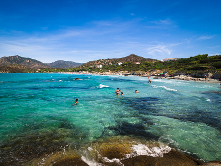 Villasimius, Italy on August 20, 2017: One of the marvelous and uncontaminated beaches of the island of Sardinia.のeditorial素材