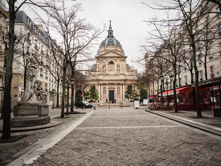 Paris, France - January 7, 2018: La Sorbonne is a Parisian building, whose fame is linked to the universities it has been and still is based on. It is located in the Latin quarter.のeditorial素材