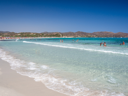Villasimius, Italy - August 23, 2017: One of the marvelous and uncontaminated beaches of the island of Sardinia, Italy.のeditorial素材