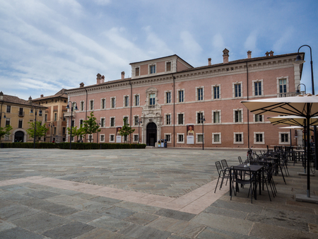 Ravenna, Italy - May 1, 2018: Palazzo Rasponi dalle Teste built at the end of the 1600s has a magnificent portal in style from the baroque to the rococo.のeditorial素材