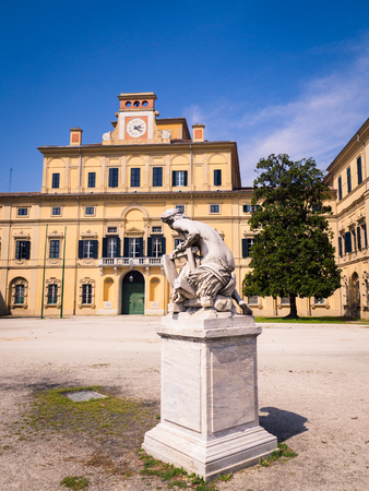 Parma, Italy - April 8, 2018: Renaissance style facade of the "garden palace" inside the ducal park of Parma, Italy.のeditorial素材