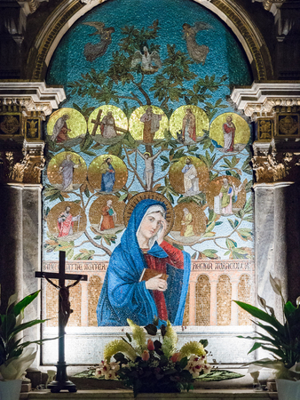 Lonigo, Italy - August 8, 2017: Altar dedicated to the Virgin Mary depicted in a colorful mosaic.のeditorial素材