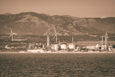 Power plant that produces electricity using wind and tidal energy.の写真素材