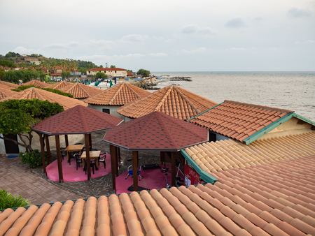Tourist village in southern Italy on the coast of the Mediterranean Sea.の写真素材