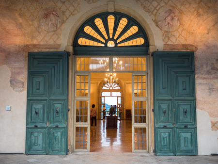 Vicenza, Italy - May 26, 2018: Entrance door of an ancient Italian Renaissance villa.のeditorial素材