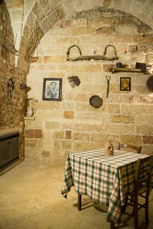 Lecce, Italy - August 10, 2014: Interior of an old stone farmhouse in Puglia.のeditorial素材