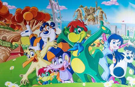 Castelnuovo del Garda, Italy - September 8, 2015: Mural painting at the entrance of the fantasy kingdom of Gardaland, the largest amusement park in Italy.のeditorial素材