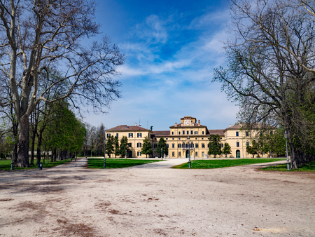 Parma, Italy - April 8, 2018: Renaissance style facade of the garden palace inside the ducal park of...