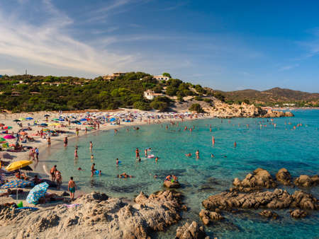 Villasimius, Italy - August 17, 2017: Transparent and turquoise sea in Villasimius. Sardinia, Italy.のeditorial素材