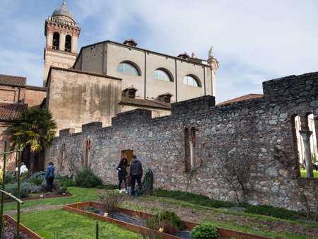 Padua, Italy - April 2, 2018: The botanical garden of the abbey of Santa Maria delle Carceri in the province of Padua founded around the year 1000.のeditorial素材